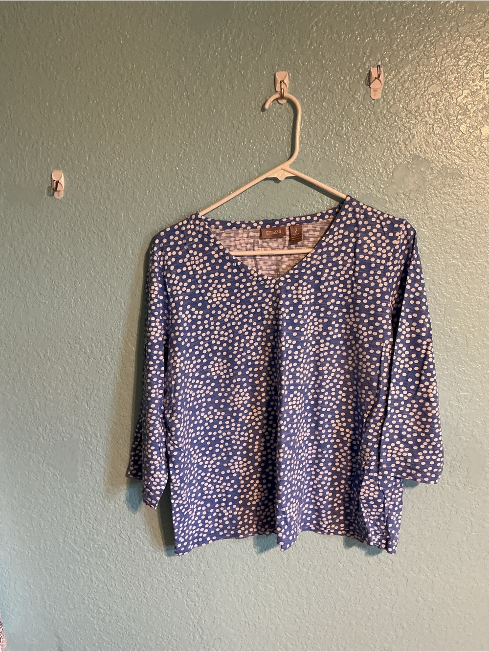 Chico's Royal Blue White Dot V-Neck Blouse